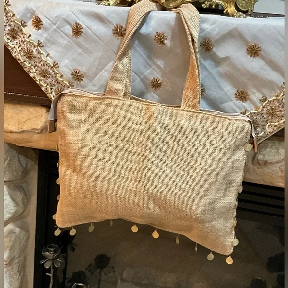 Beige Tote Bag with Blue Evil Eye Design - Picture 3 of 6